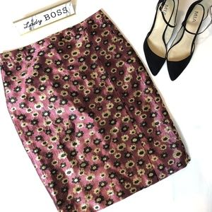 J Crew Metallic Marigold Print Skirt